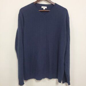 Apt 9 Mens V Neck Cashmere Sweater Size XL Blue Preppy Academia Winter Cozy
